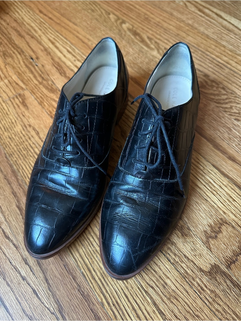 Cole Haan Black Croc-Embossed Leather Flats